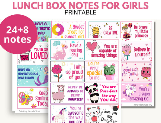 Lunch Box Notes for Kids, Lunchbox Notes For Girls, Positive Affirmations, Encouraging Notes For Kids, Instant Download Lunch notes