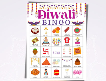 Diwali Game, Diwali 50 Bingo game Cards, Desi Indian Diwali Party Ideas