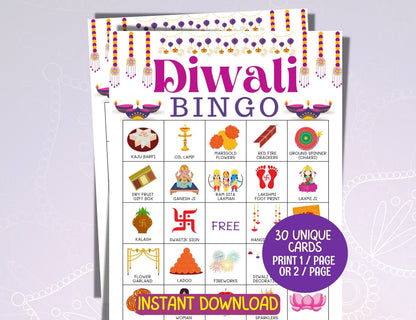 Diwali Game, Diwali Bingo, Diwali Party Games, 30 Diwali Bingo Cards