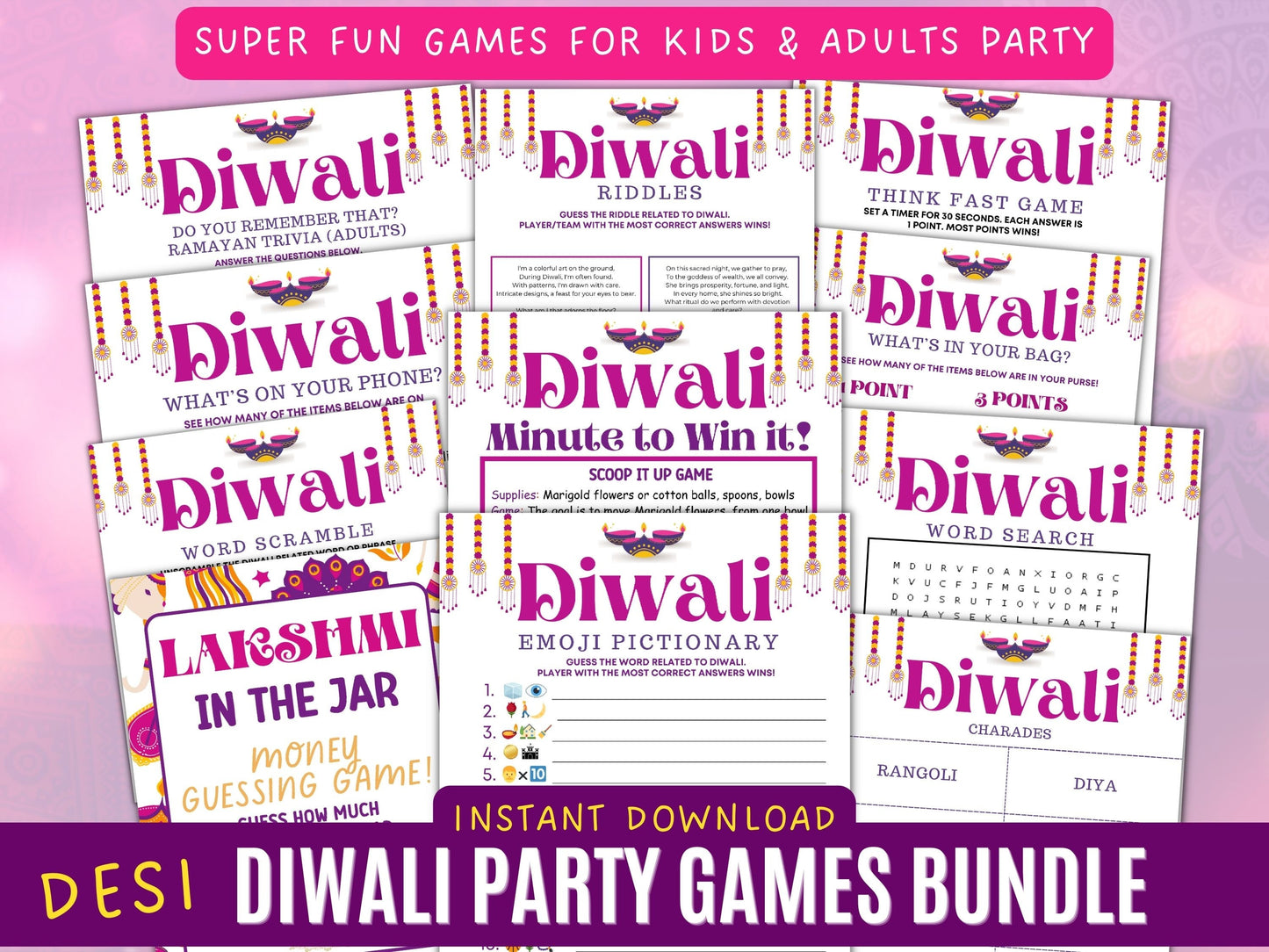 18 Printable Diwali Party Games Bundle