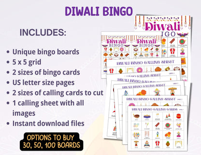 Diwali Game, Diwali Bingo, Diwali Party Games, 30 Diwali Bingo Cards