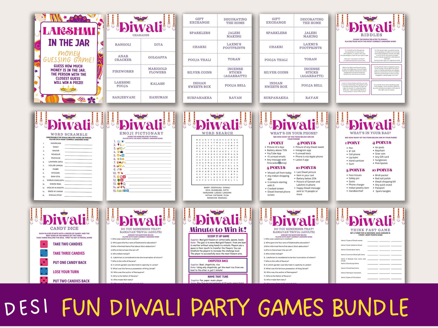 18 Printable Diwali Party Games Bundle