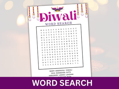 Diwali Word Search, Printable Diwali Game For Kids and Adult