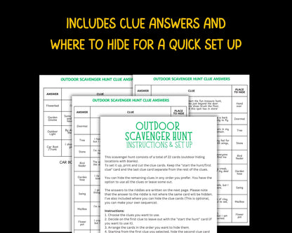Outdoor Scavenger Hunt For Kids, Tween Teen Scavenger Hunt Older Kids Adults, Outdoor Treasure Hunt Clues Riddles, Birthday Scavenger Hunt