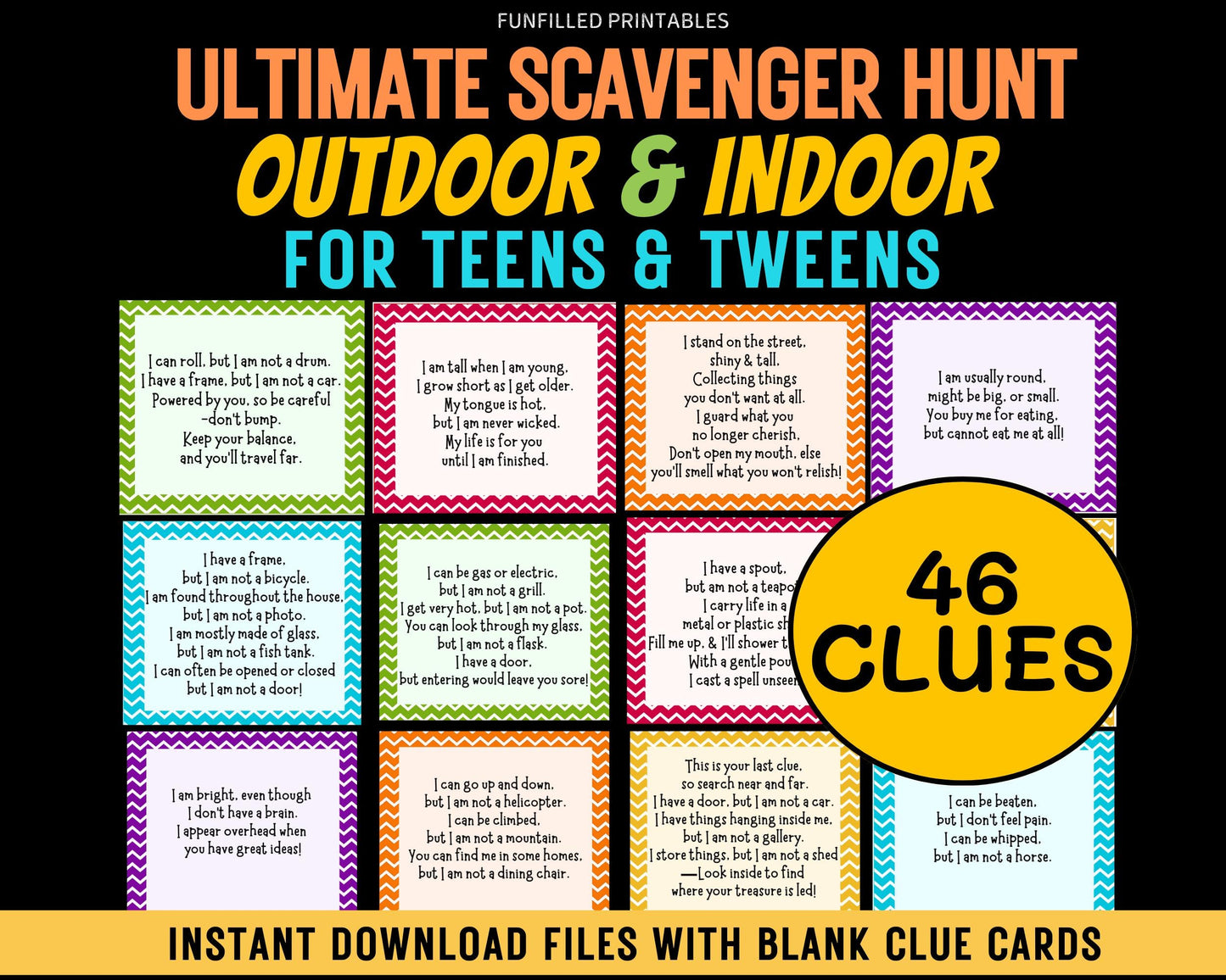 Ultimate Scavenger Hunt For Older Kids, Tweens & Teens, Tricky Indoor Outdoor Treasure Hunt Clues Riddles
