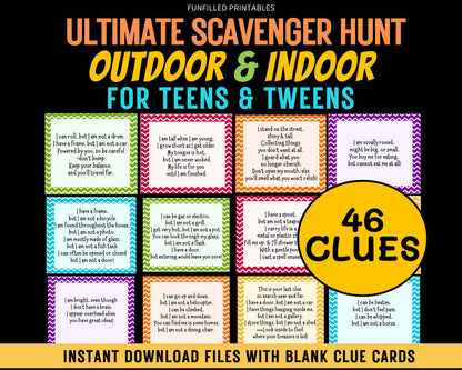 Ultimate Scavenger Hunt For Older Kids, Tweens & Teens, Tricky Indoor Outdoor Treasure Hunt Clues Riddles