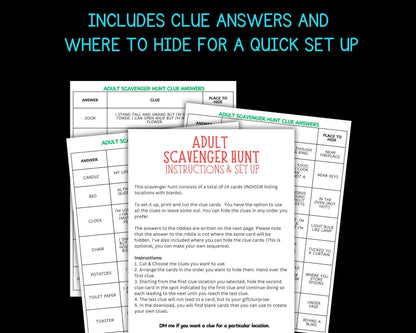 Adult Scavenger Hunt Clues, Tricky Riddles For Adults & Teens Treasure Hunt