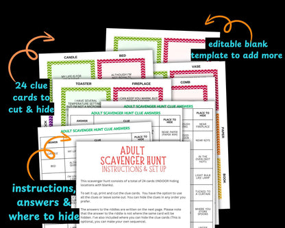 Adult Scavenger Hunt Clues, Tricky Riddles For Adults & Teens Treasure Hunt