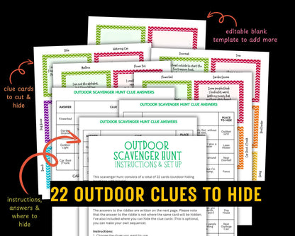 Outdoor Scavenger Hunt For Kids, Tween Teen Scavenger Hunt Older Kids Adults, Outdoor Treasure Hunt Clues Riddles, Birthday Scavenger Hunt