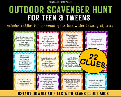 Outdoor Scavenger Hunt For Kids, Tween Teen Scavenger Hunt Older Kids Adults, Outdoor Treasure Hunt Clues Riddles, Birthday Scavenger Hunt