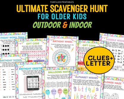 Birthday Scavenger Hunt For Teens Older Kids, Tween Teen Scavenger Hunt, Puzzles Treasure Hunt Clues, Indoor Outdoor Teenager Birthday Hunt